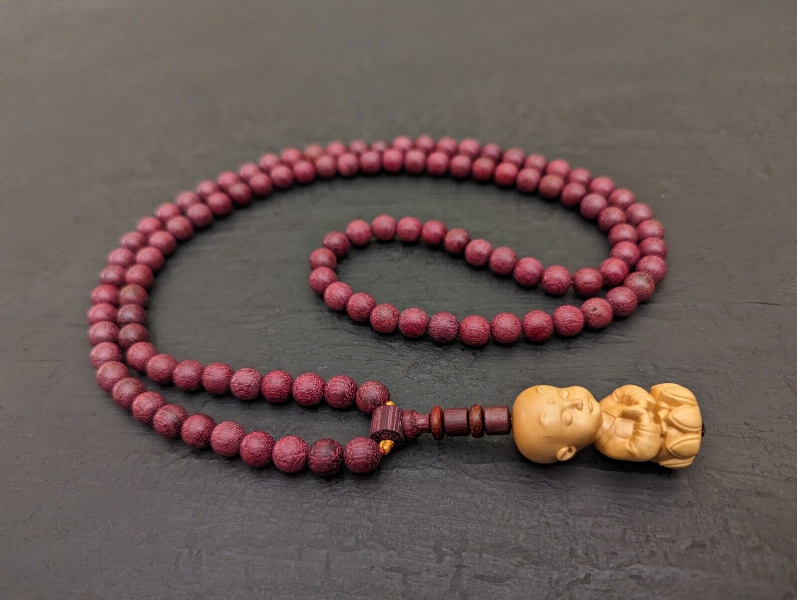 Buddha Pendant and Natural Rosewood Mala Prayer Necklace 108 Meditation Beads 