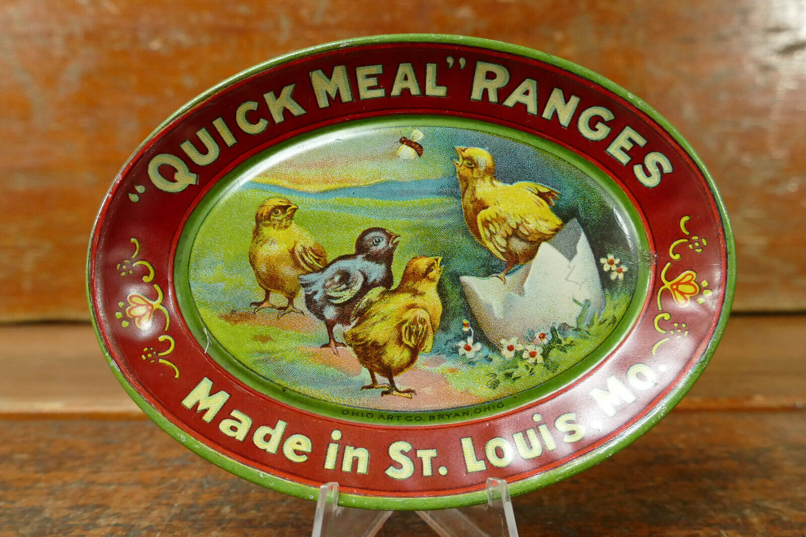 Antique “Quick Meal” Ranges Stove Litho Advertising Tip Tray Chicks NICE MINTY