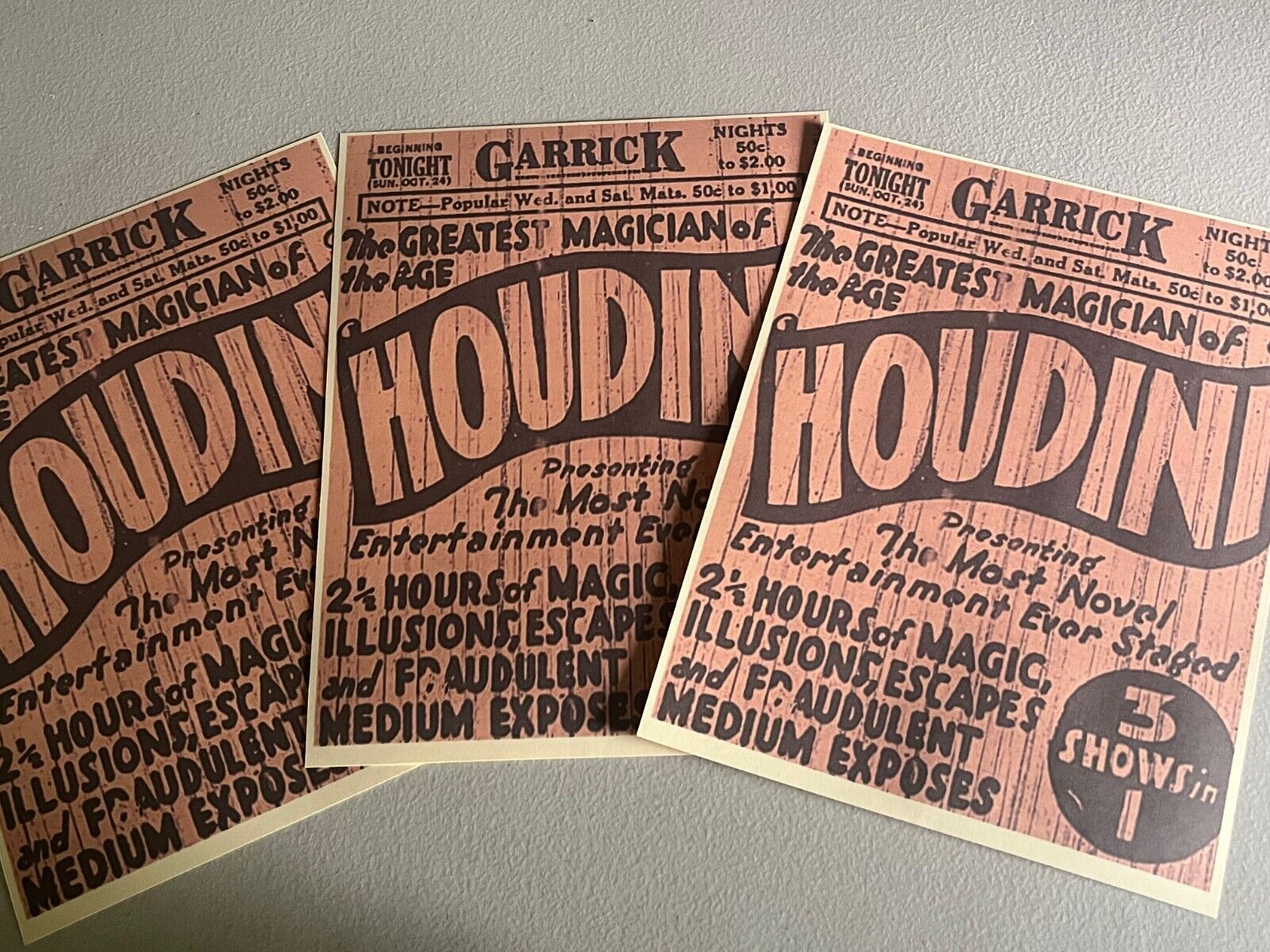 Harry Houdini, Final Performance, Reprint Garrick Theatre Handbill, Rare
