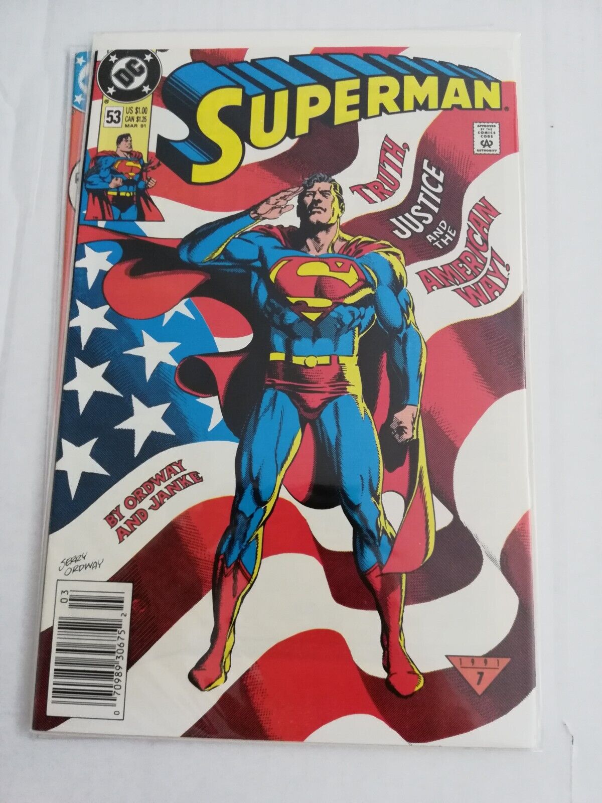 SUPERMAN #53 DC Comics very fine condition Truth Justice American Way Newsstand