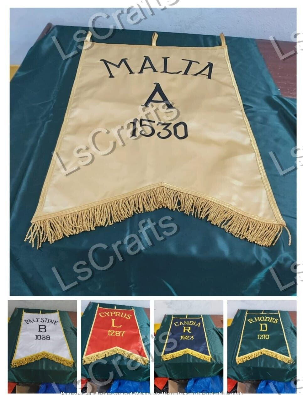 Masonic Order Of Malta Station Banners (B-L-D-R-A) Machine Embroidered Set Of 5