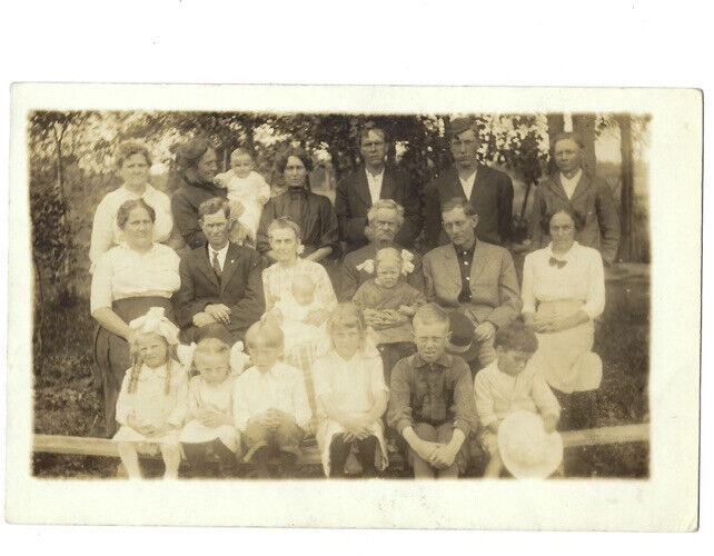 c.1900s 22 People Big Family Sitting Outside RPPC Real Photo Postcard UNPOSTED