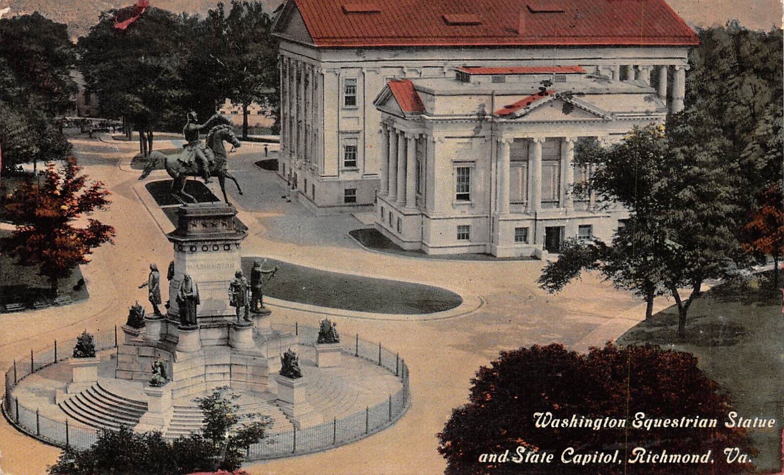 Richmond VA-Virginia, Washington Equestrian Statue, Capitol 1913 Postcard