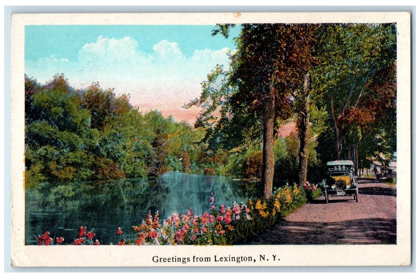 c1910 Greetings From Lexington New York NY River Scene Antique Vintage Postcard