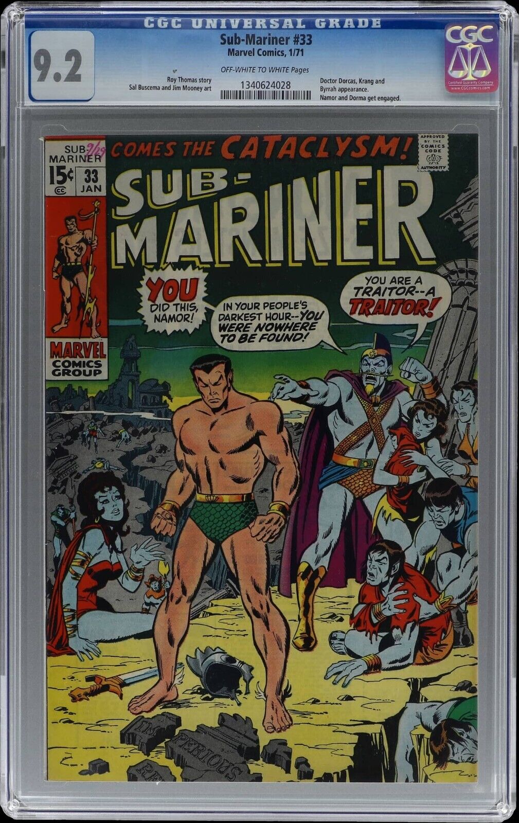 1971 Marvel Prince Namor The Sub-Mariner #33 CGC 9.2 Doctor Dorcas Krang Byrrah