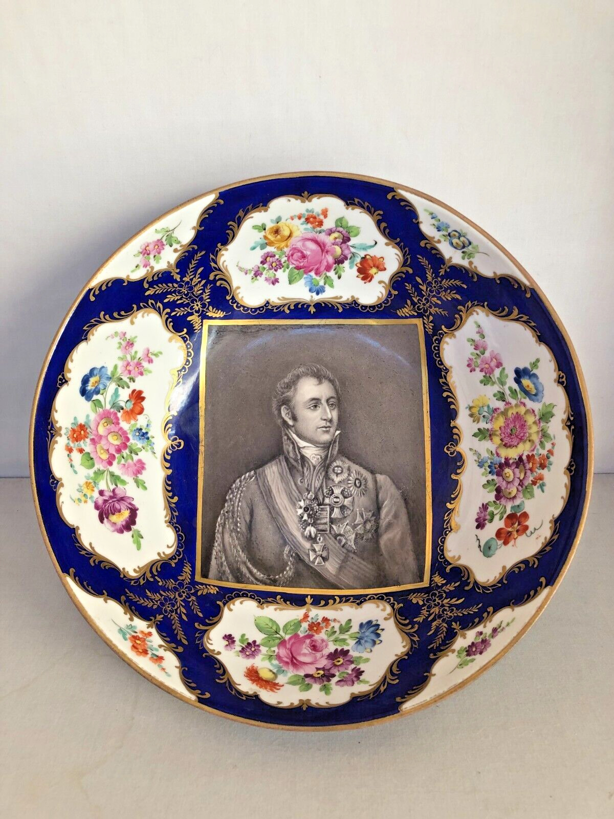 Antique English Porcelain Bowl Hand Painting , Portrait of 1st Duke Wellington