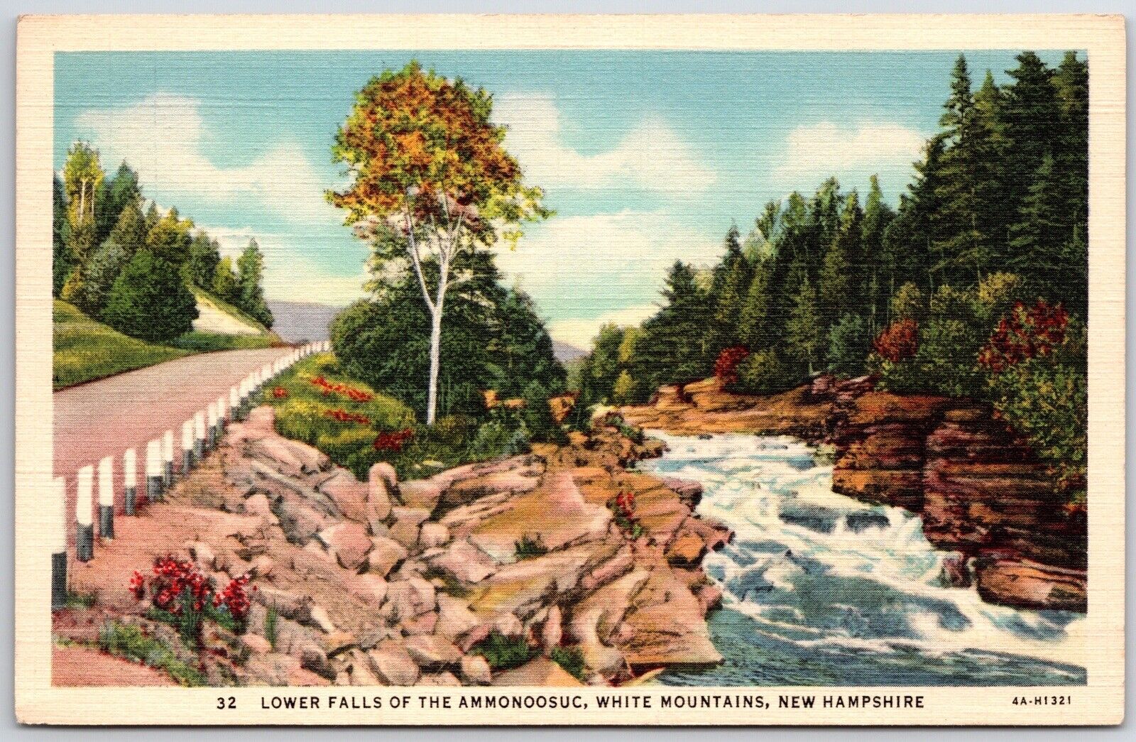 Lower Falls Of The Ammonoosuc White Mountains New Hampshire NH Vintage Postcard