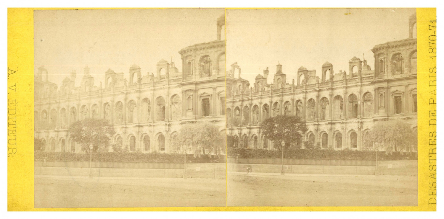 Headquarters of Paris, ruins of the Palais des Tuileries, ca.1871, stereo print vintage s