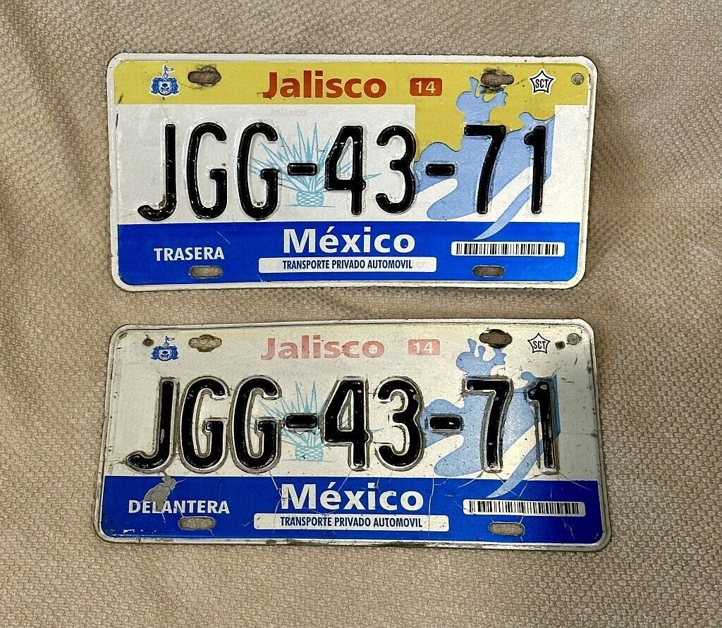MEXICO state of JALISCO LICENSE PLATE - JGG-43-71 - Matching Pair