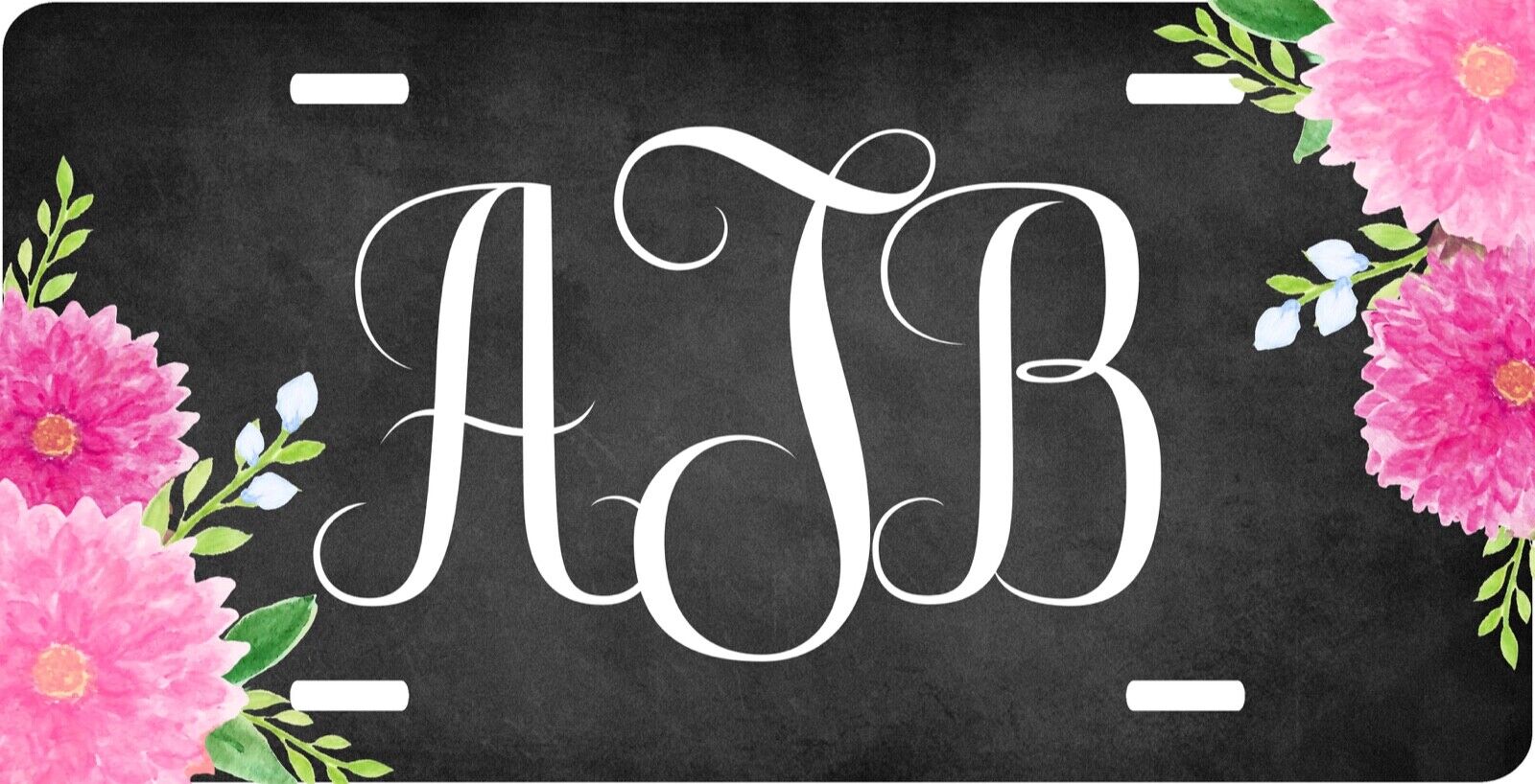 PERSONALIZED MONOGRAMMED FLORAL CHALKBOARD LOOK PINK GRAY LICENSE PLATE CAR TAGS