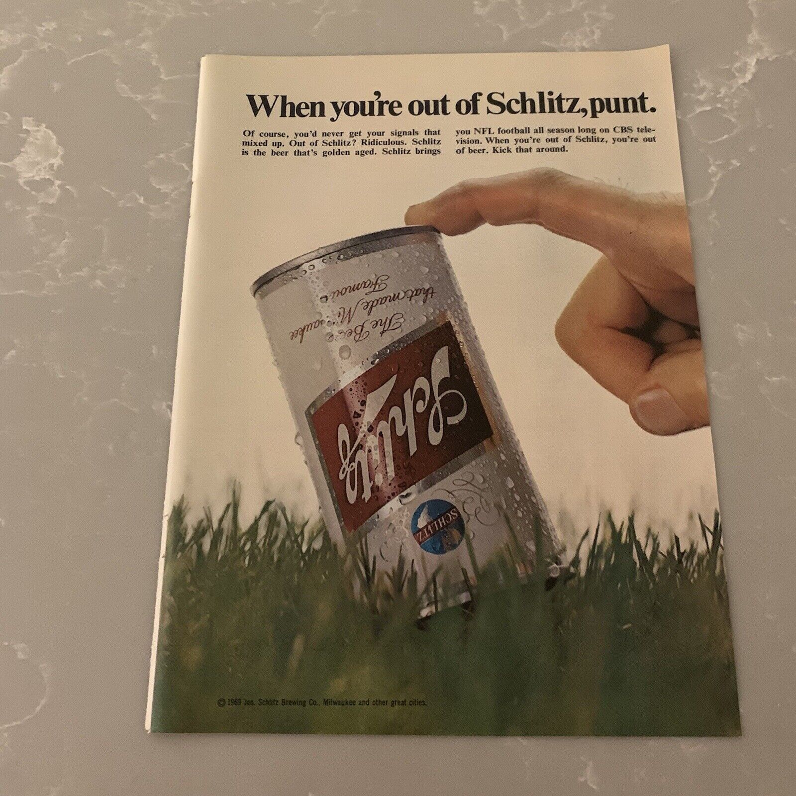 1969 Schlitz Beer Print Ad Original Vintage When You’re Out Punt Milwaukee WI