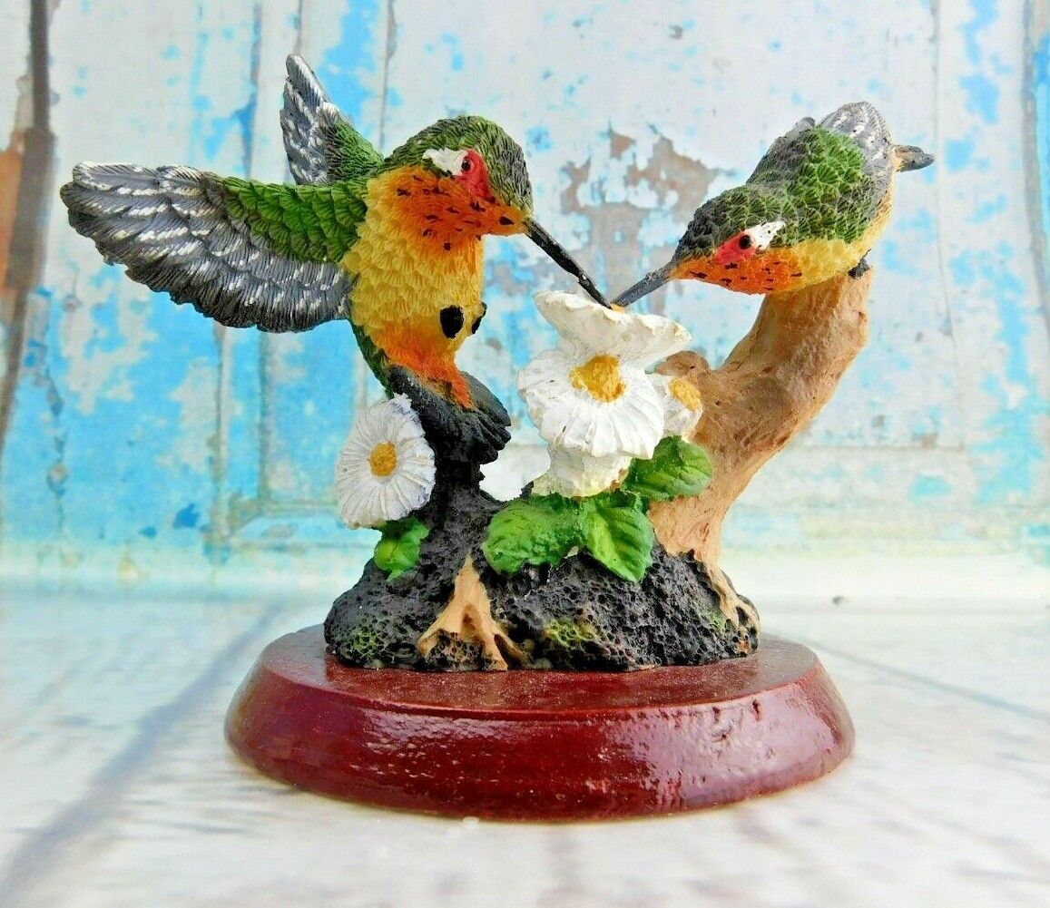 Vtg Artmark Hummingbirds on Branch w/ Flowers Figurine Poly Resin