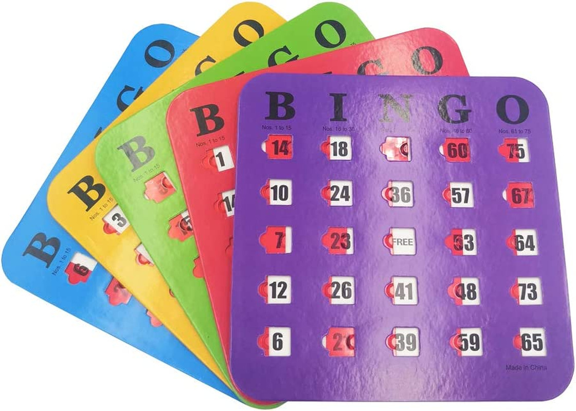 Yuanhe Shutter Slide Bingo Cards - 5 Pack Multi Color Extra Thick Stitched, Easy