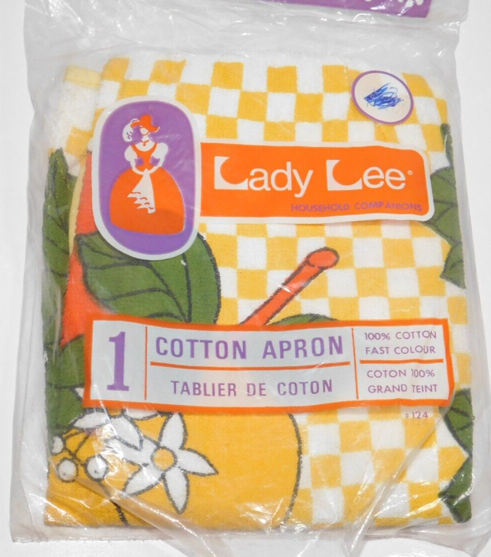 VTG 50\'s Lady Lee Cotton Apron Terry Floral Yellow Towel Check NOS New