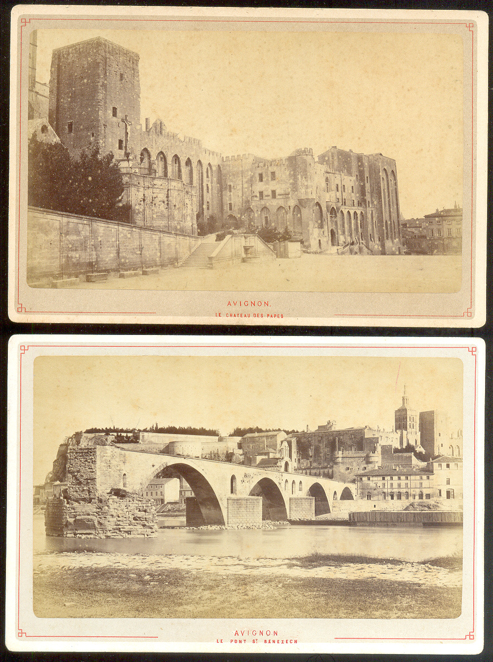  Avignon, Pont St. Bénézech + Palais des Papes, 2 cabinet cards c.1875/80