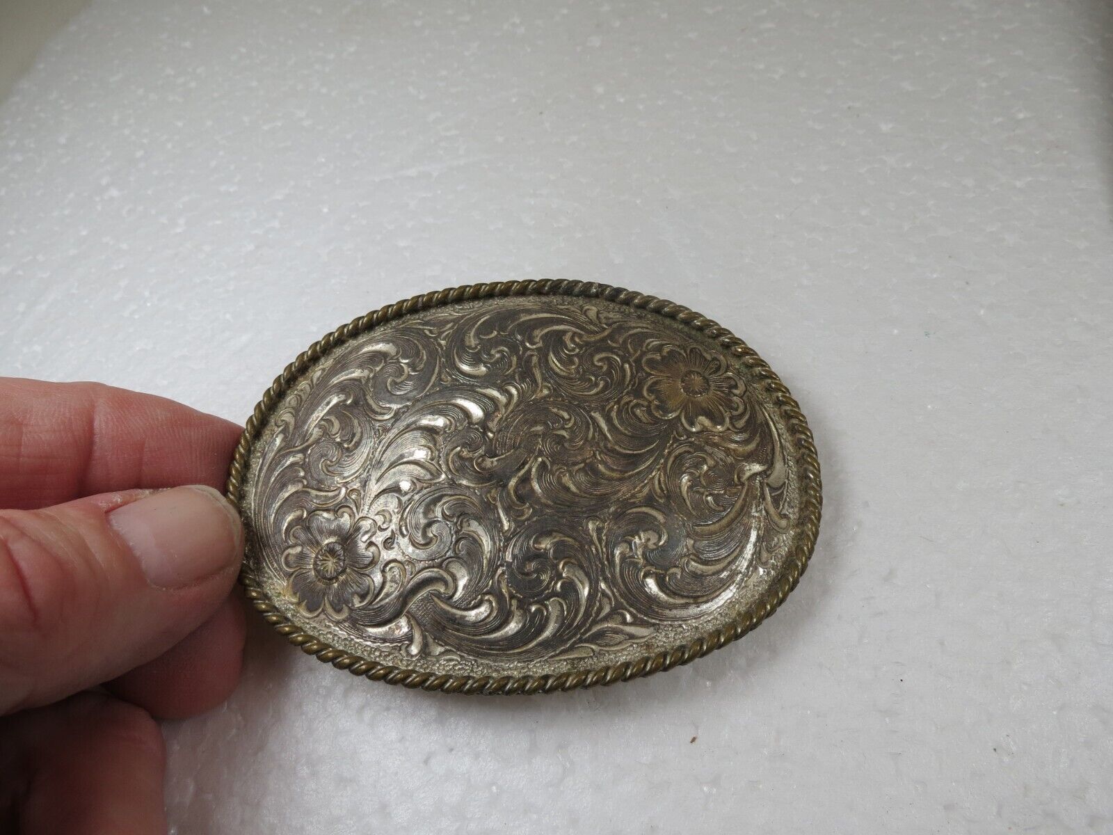 Silversmiths Vintage Belt Buckle  Initial Rope Trim Silver Plate PATINA