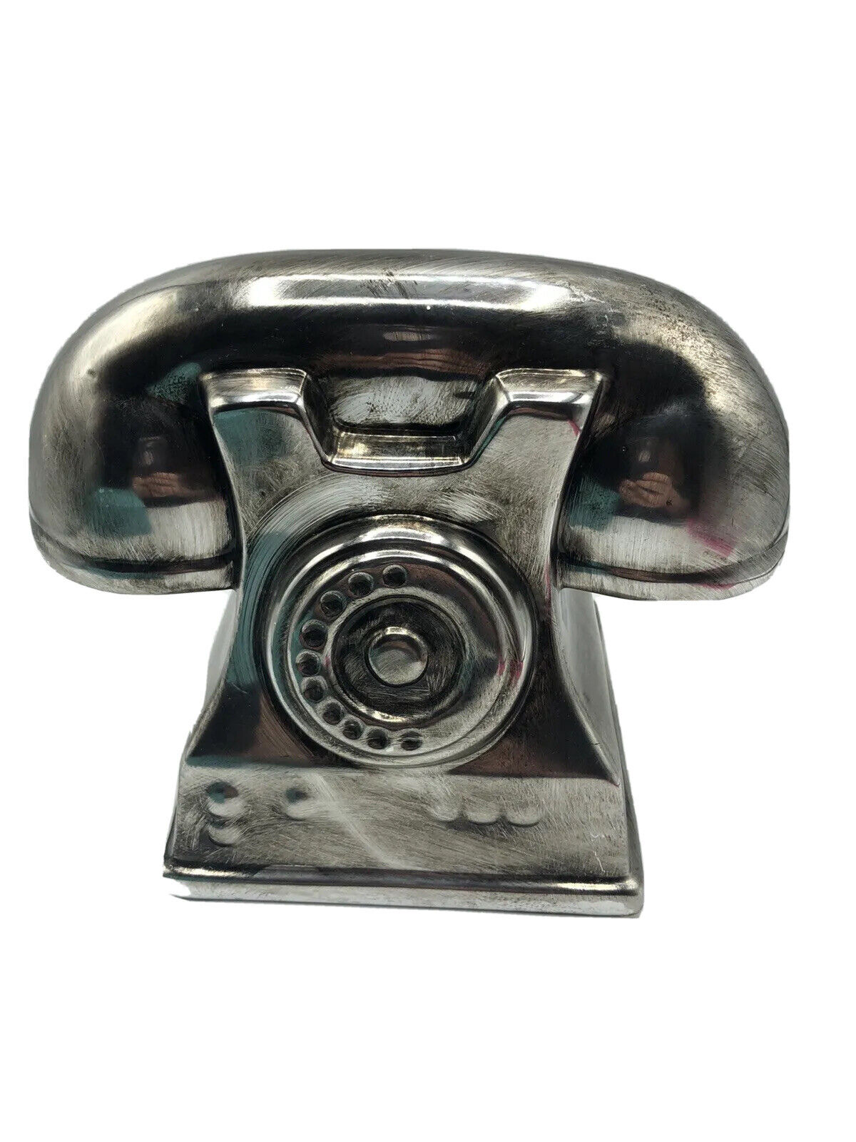 Large Adorable Ceramic Silver Vintage Style Telephone Figurine Fun