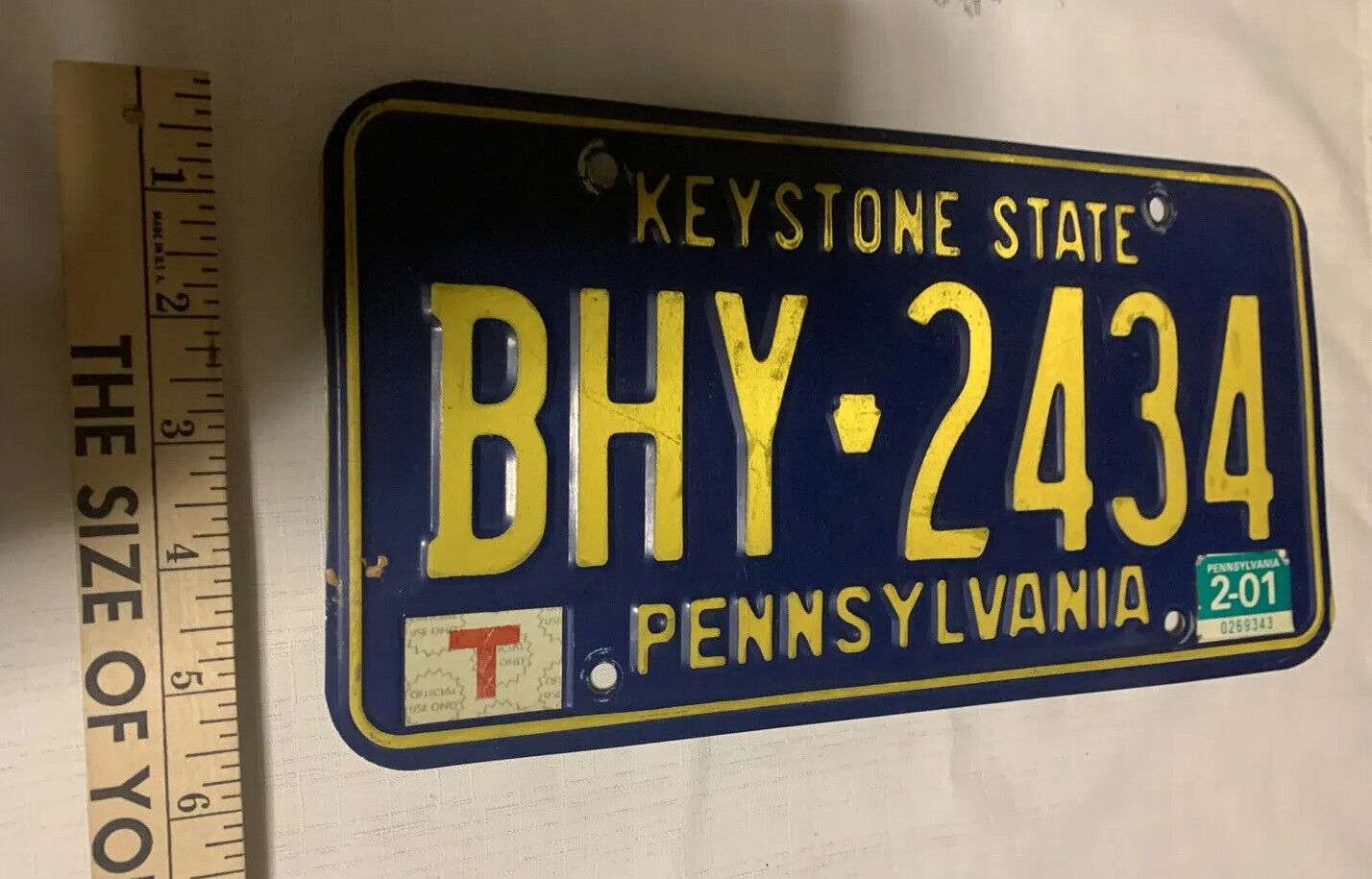 Vintage Pennsylvania PA car license EXPIRED plate Keystone State PA BHY 2434