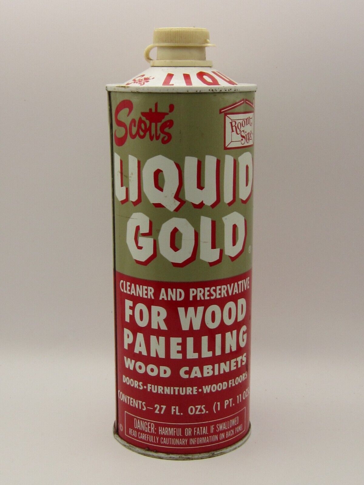 Vintage SCOTT\'S LIQUID GOLD  Tin ~ Wood Cleaner & Preservative ~ 27 oz. FULL