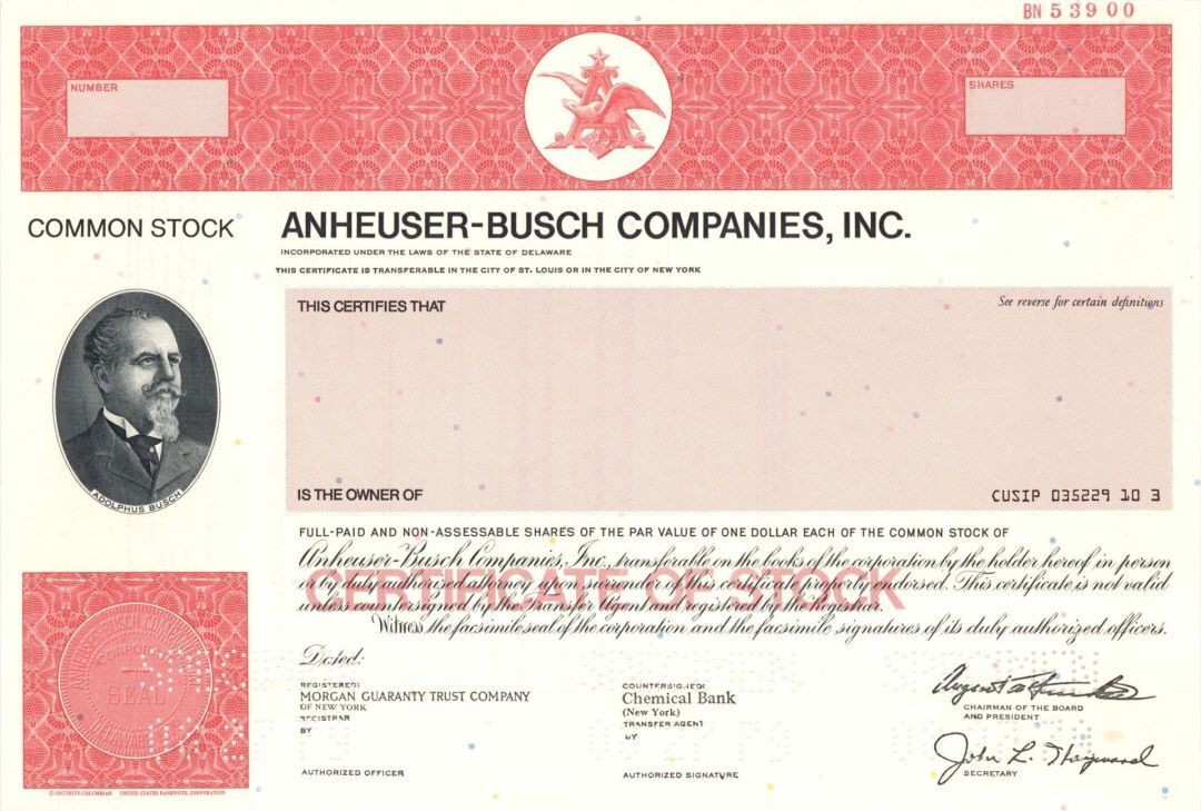Anheuser-Busch Companies, Inc. - Specimen Stock Certificate - Specimen Stocks & 