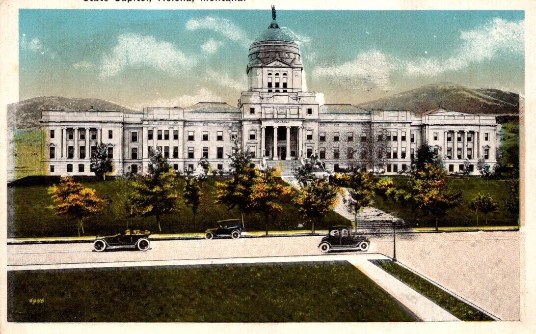 Helena MT-Montana State Capitol c1920 Old Automobile Vintage Postcard