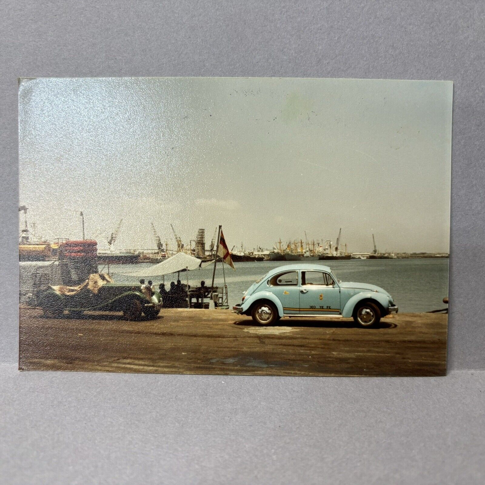Vintage Found Photo Volkswagen Beetle Car VW Bug At Port of Tema Ghana 1980s