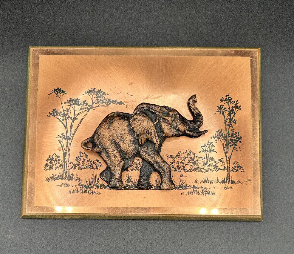 Vintage Elephant 3D Copperama Copper Hanging Wall Plaque Made In South Africa