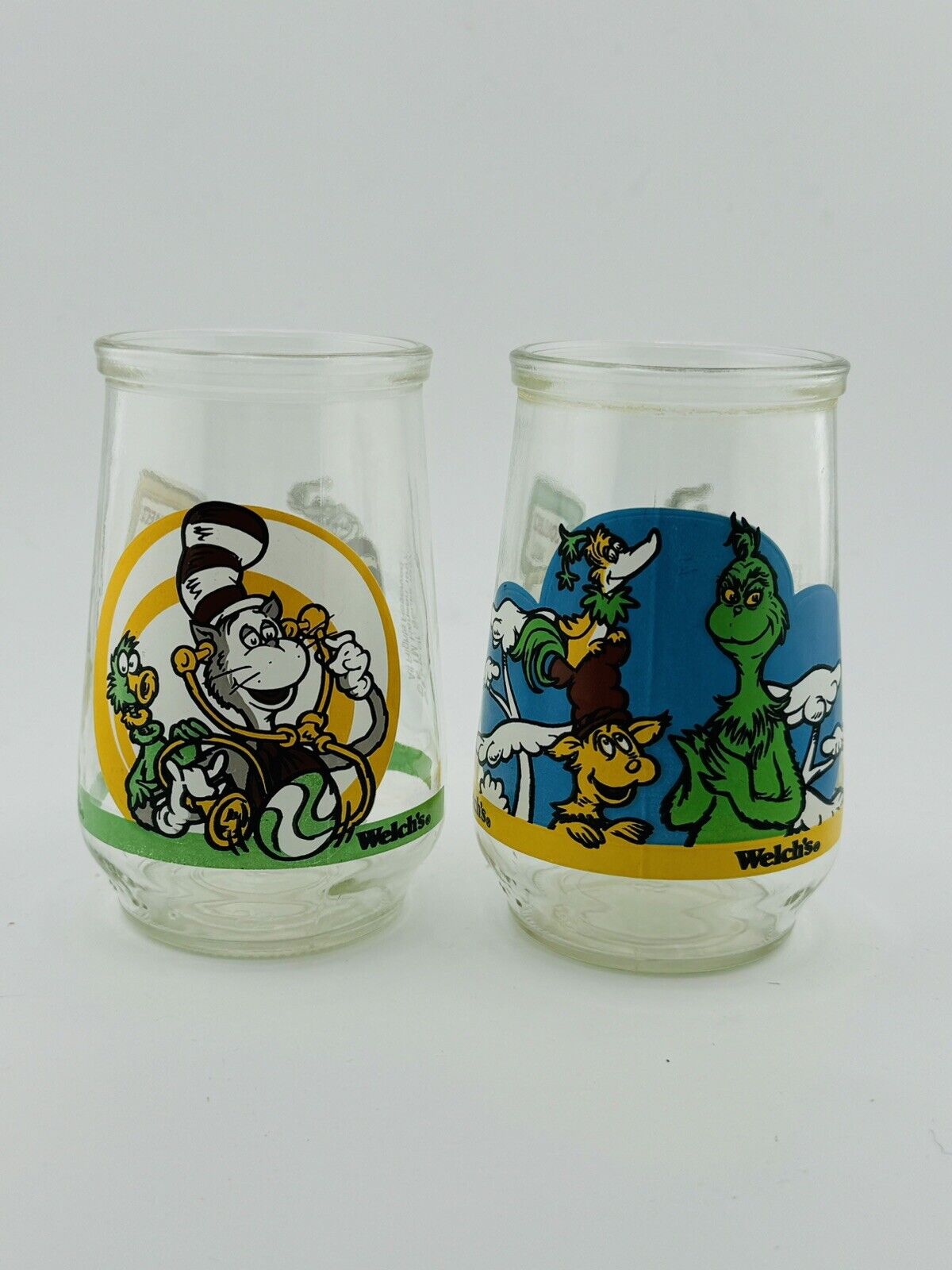 Set of 2 Vintage 1996Welch\'s Jelly Jar Glasses Dr Seuss #1 and #3