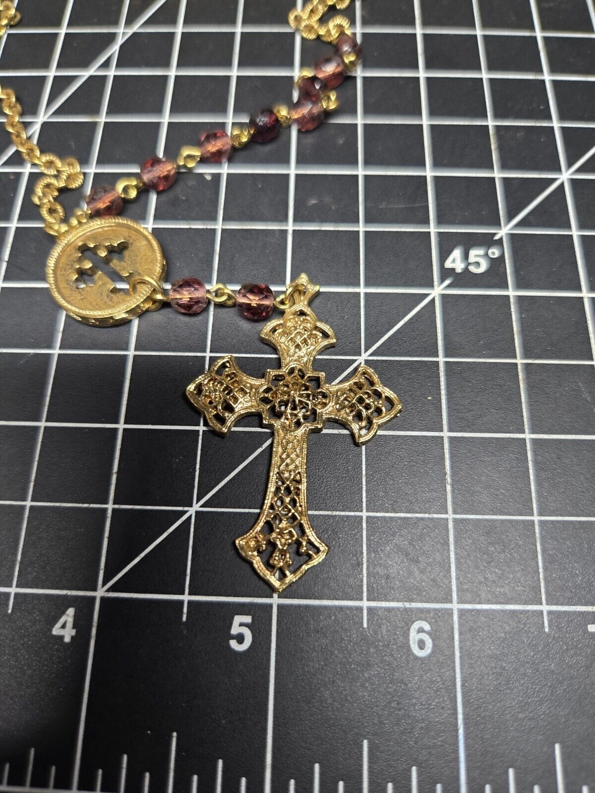 the vatican library collection cross necklace pendant rosary pruple glsss beads