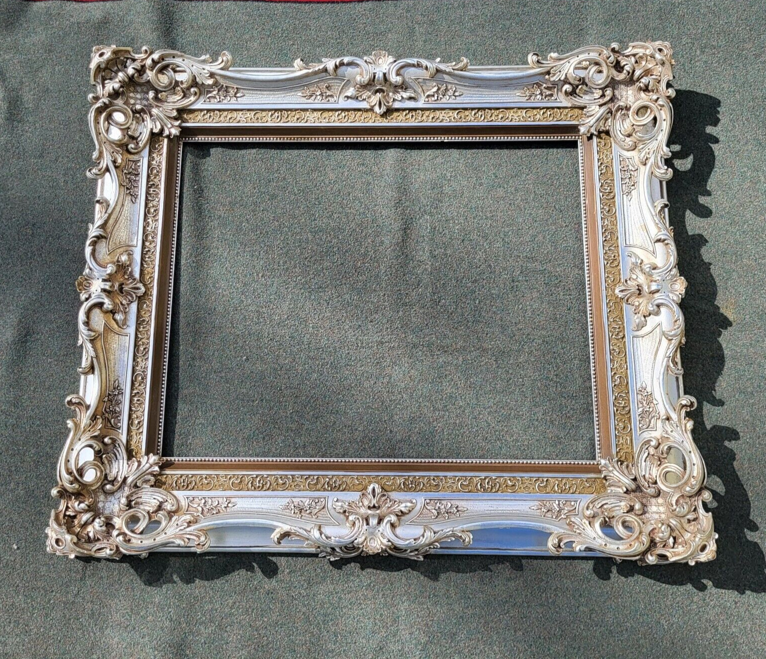 Fine Antique Silver Gilt Large Painting Frame Carved Wood & Gesso Ornate Baroque