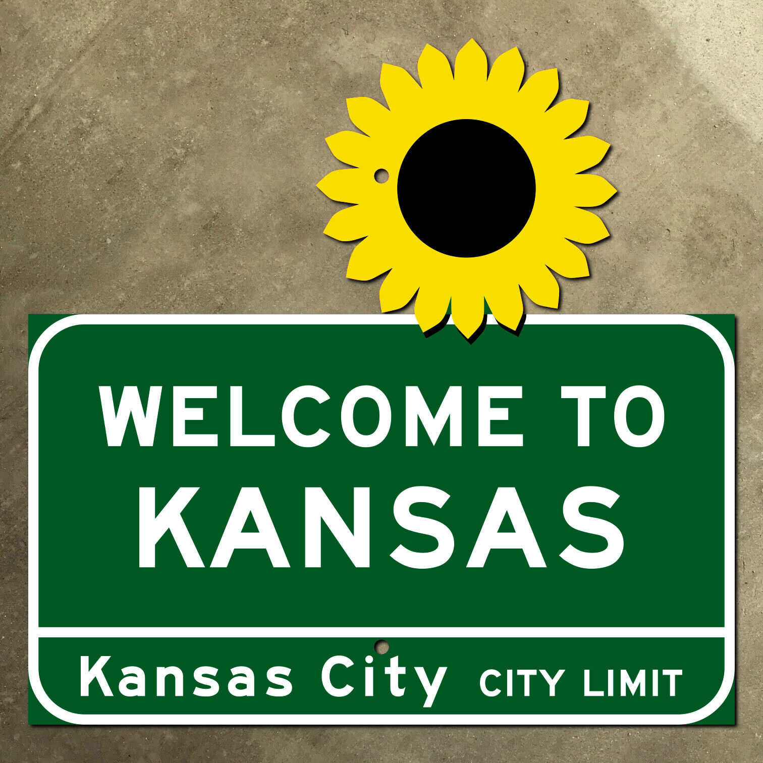 Kansas City state line city limit highway marker road sign 1995 sunflower 18x17