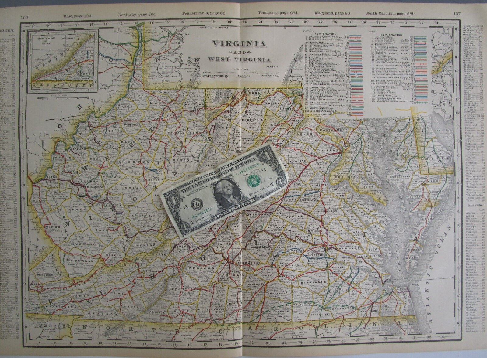 VA WV 1898 VIRGINIA & WEST VIRGINIA Cram RAILROAD Map. KOONS RUN & BRIDGEPORT RR