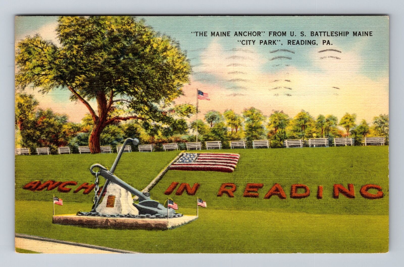 Reading PA-Pennsylvania, Maine Anchor From US Battleship Vintage c1945 Postcard