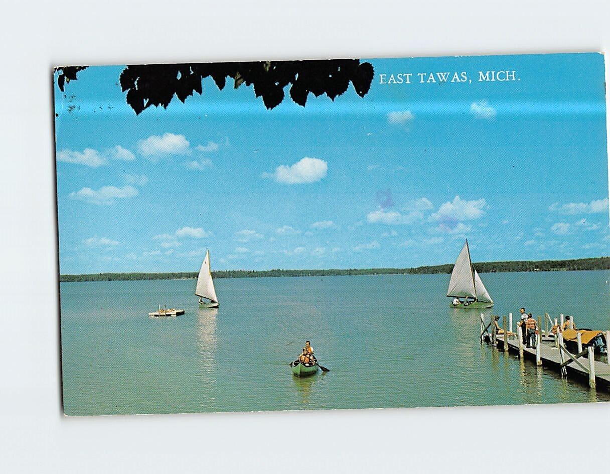 Postcard Sailboating East Tawas Michigan USA