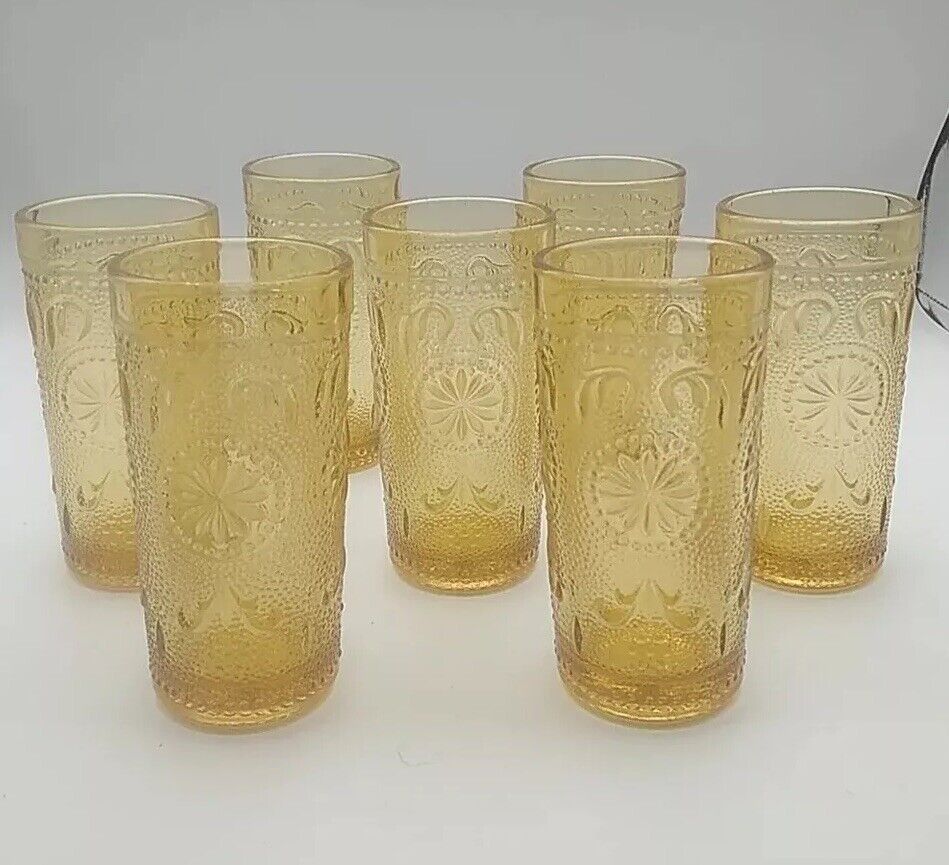 Vintage Set Of 7 American Concord Amber Juice/water Glasses