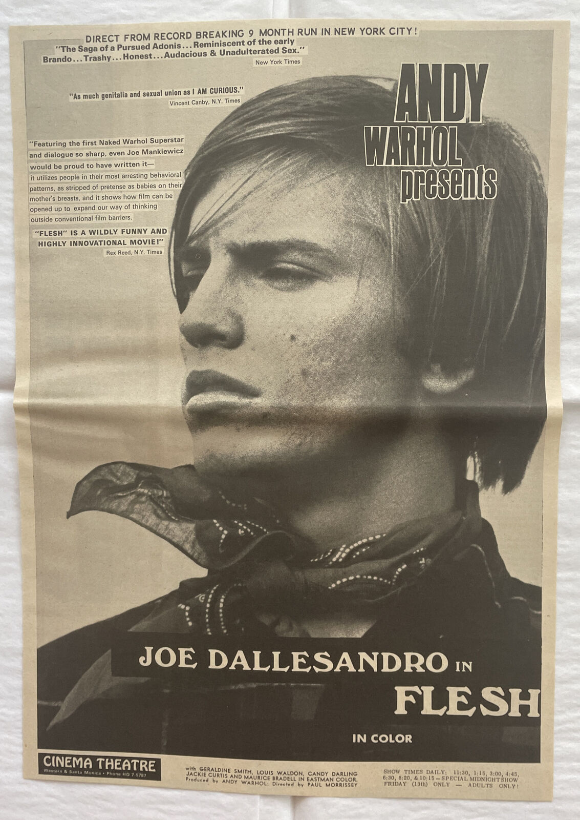 1968 ANDY WARHOL’S, “ FLESH” Joe Dallesandro, Candy Darling, Poster Type Ad