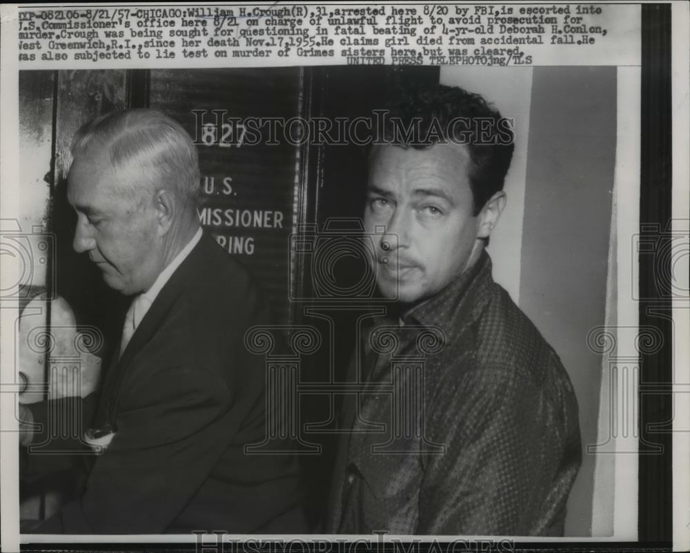 1957 Press Photo William Crough Arrest For Unlawful Flight to Avoid Prosecution