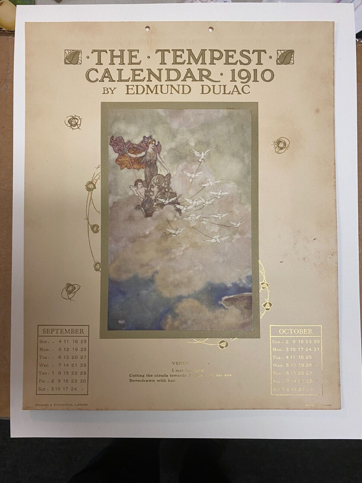 Edmund Dulac (1882-1953) THE TEMPEST SHAKESPEARE Calendar 1910 Sept. October