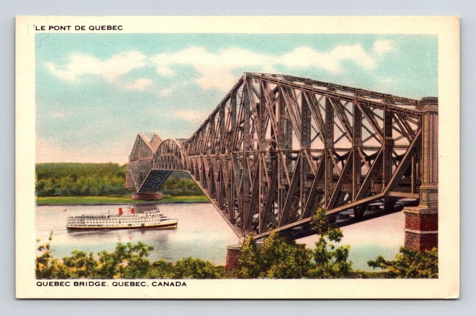Quebec Bridge Canada Ship WB Postcard UNP VTG Unused Vintage