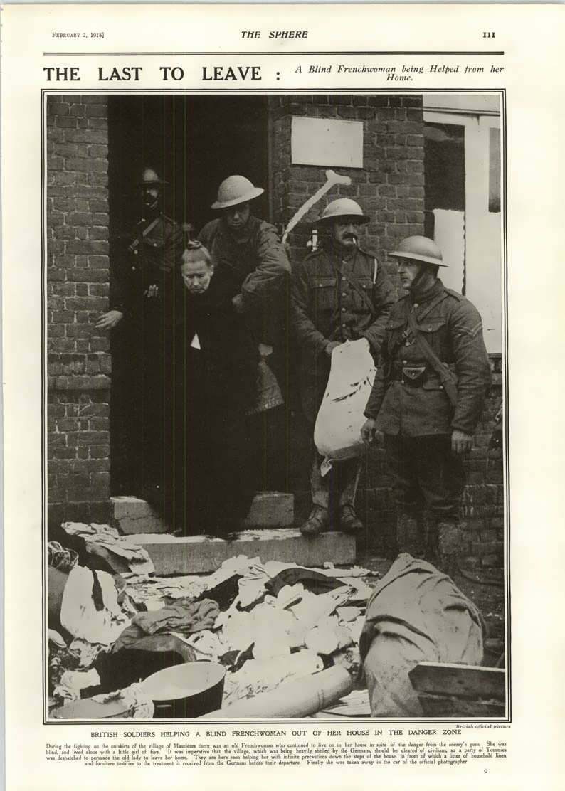 1918 British Soldiers Help Blind Frenchwoman Masnieres Village