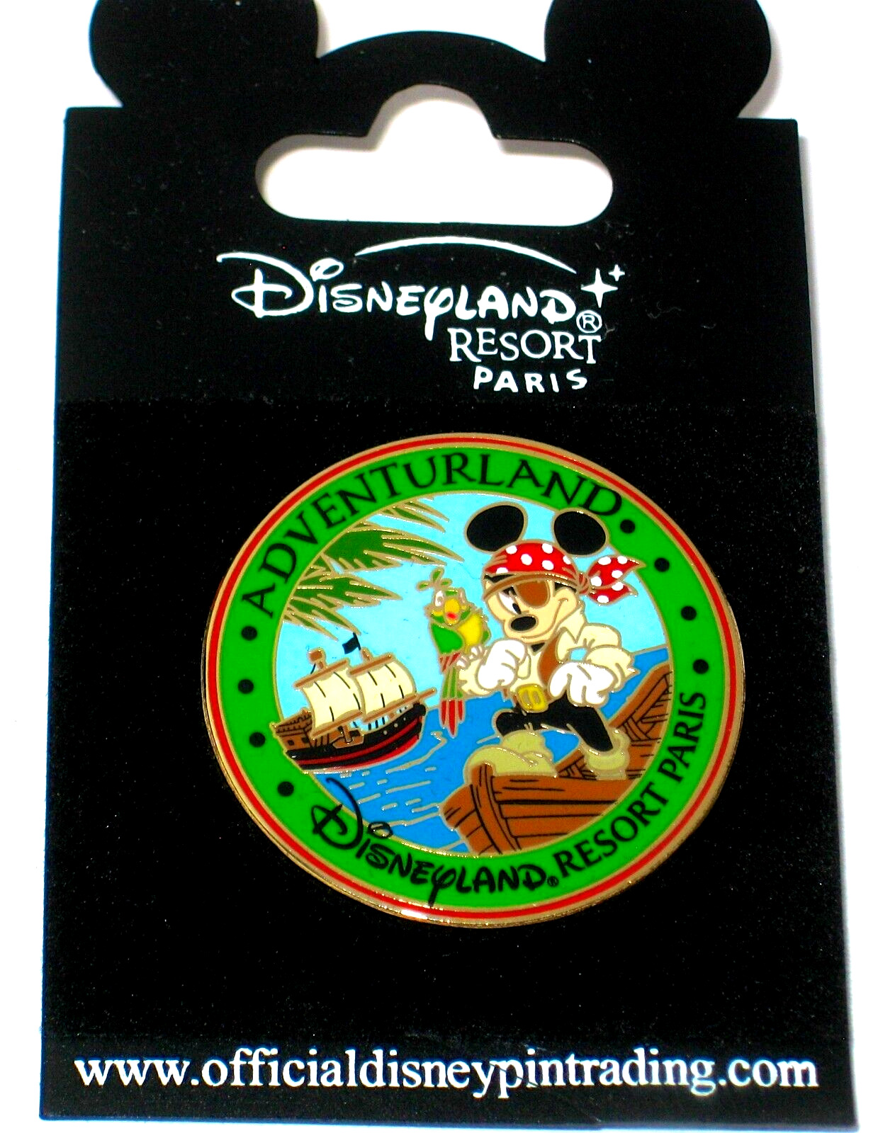 Retired Paris Disney Pin Mickey Adventurland ERROR Pirate Ship Parrot Bid Beach