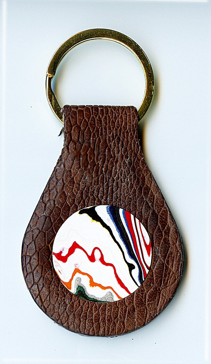 Leather Key Fob - Fordite 27mm x 2.5mm - Ostrich Leather    (L028)