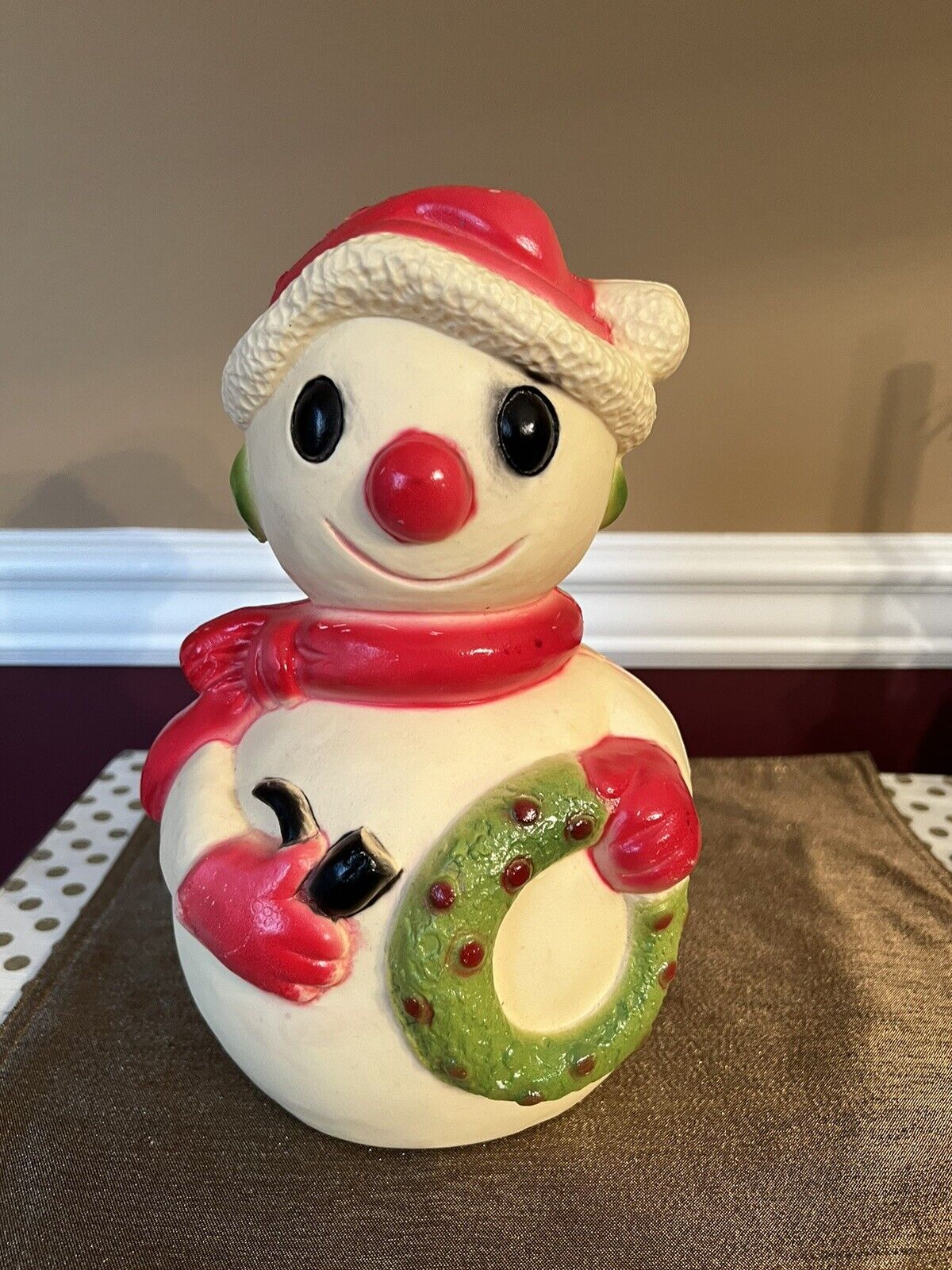 Vintage UNION PRODUCTS Blow Mold Snowman Pipe Wreath  Table Top 10”