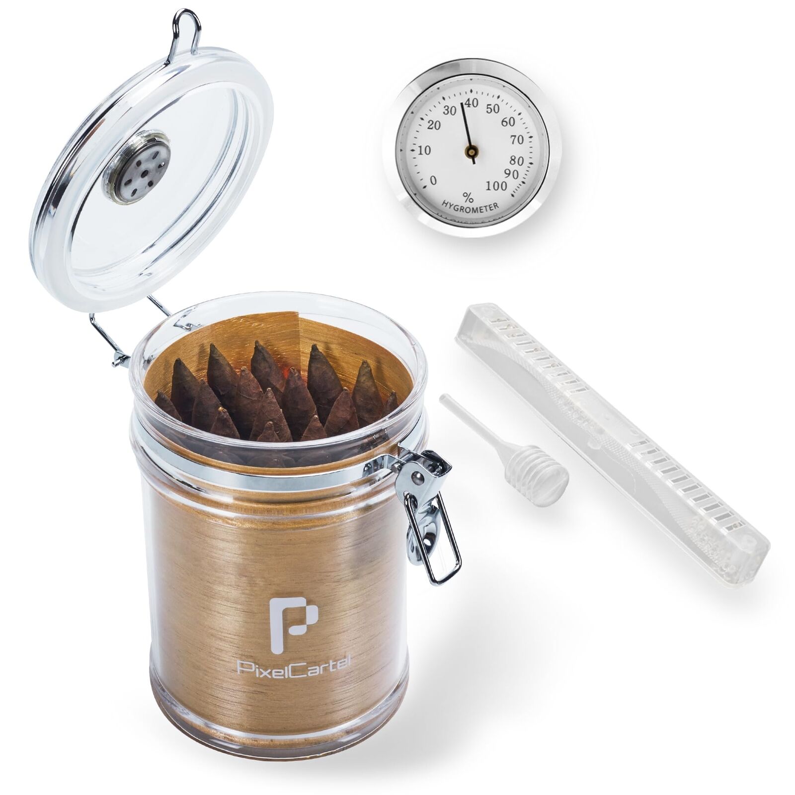 Acrylic Cigar Humidor Jar with Hygrometer - Holds 15-18 Cigars - Airtight Sea...