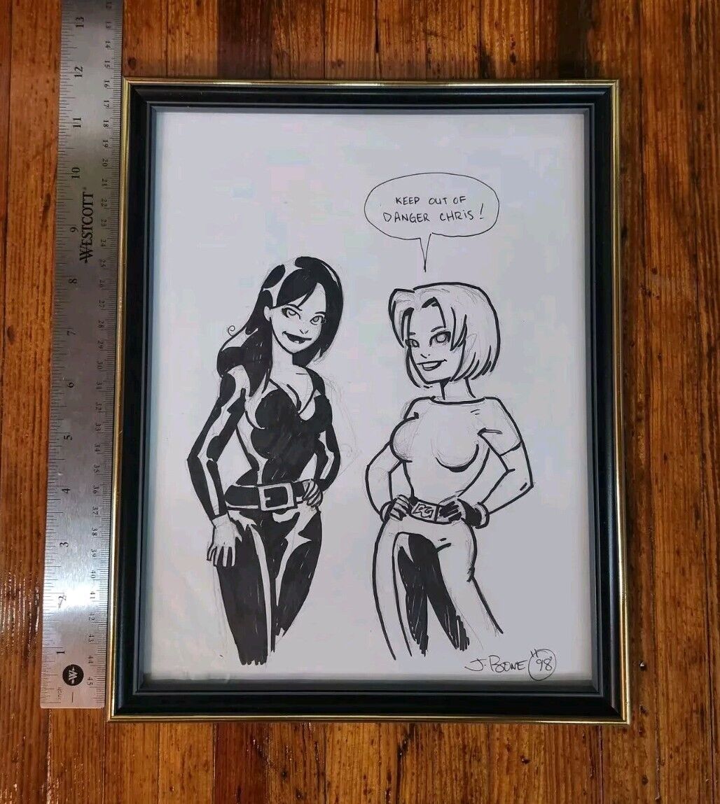 FRAMED Original Art Sketch Danger Girl Commission by J Bone 8.5 x 11 (9.5x12)🍁