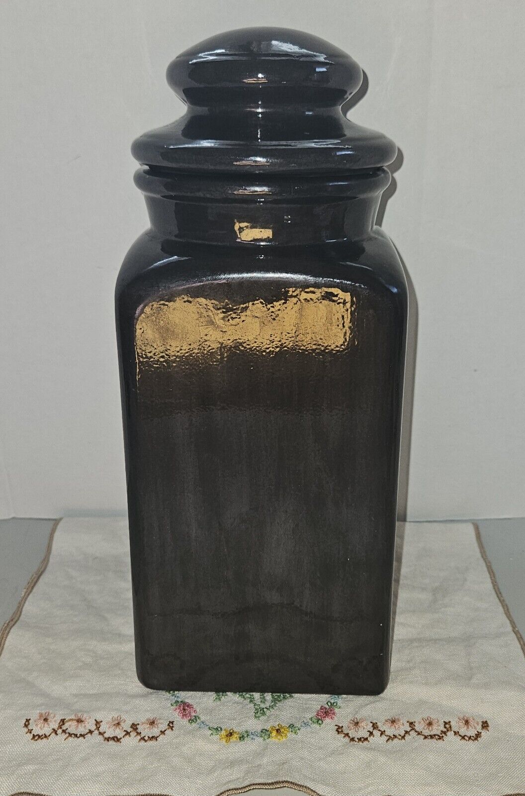 Vintage Brown Ceramic Jar W/Lid Handmade 1998 13\