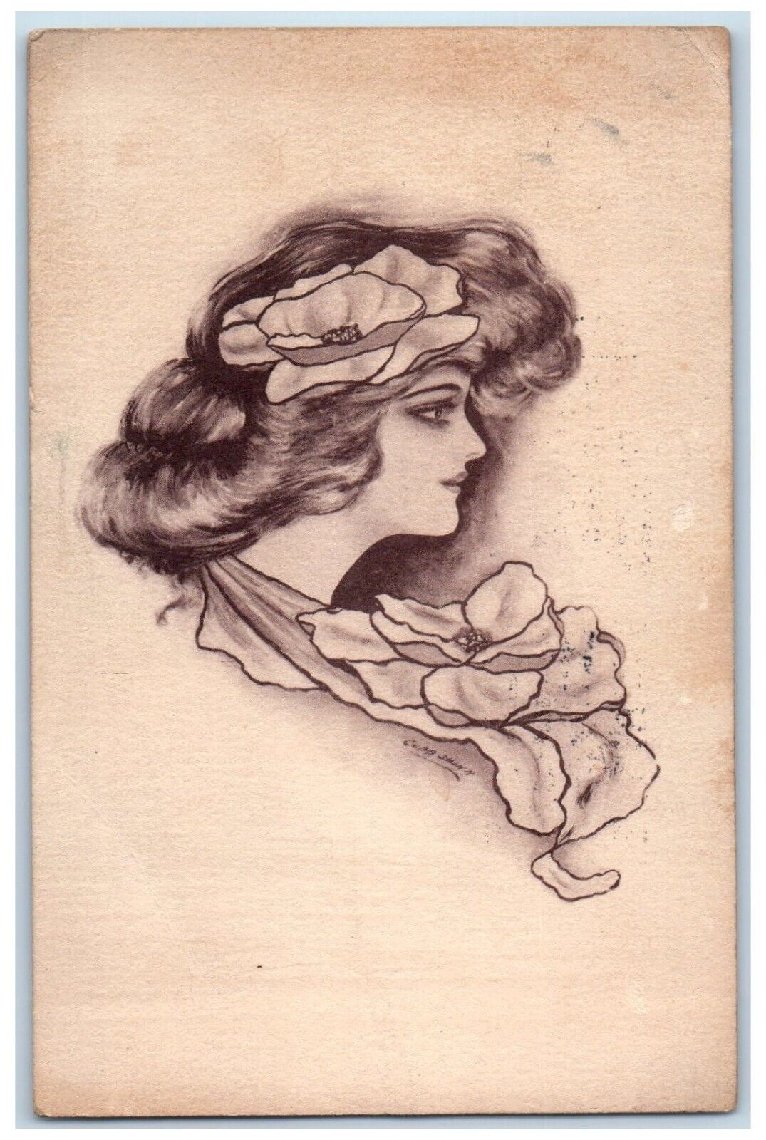 1916 Pretty Girl Fantasy Flowers Gibson Los Angeles Cobb Shinn CA Postcard