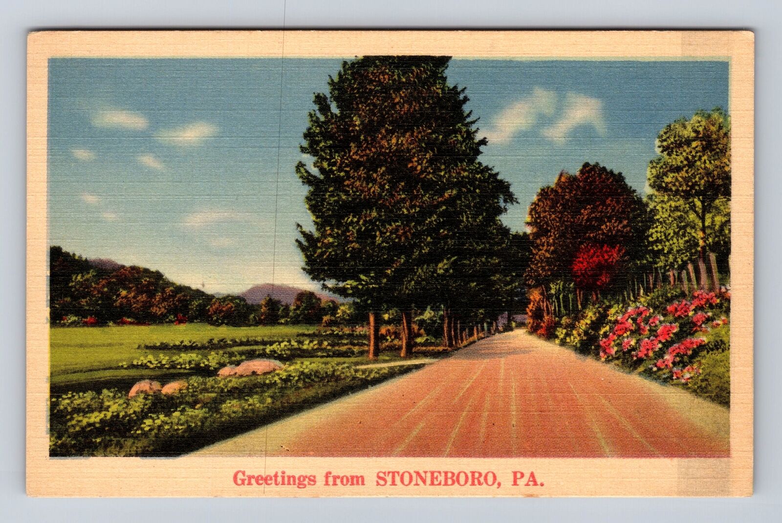 Stoneboro PA-Pennsylvania, Greetings, Colorful Scenic Roadway, Vintage Postcard