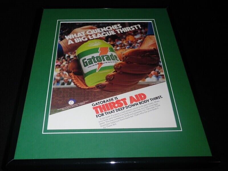 1986 Gatorade Thirst Aid / Baseball Framed 11x14 ORIGINAL Vintage Advertisement
