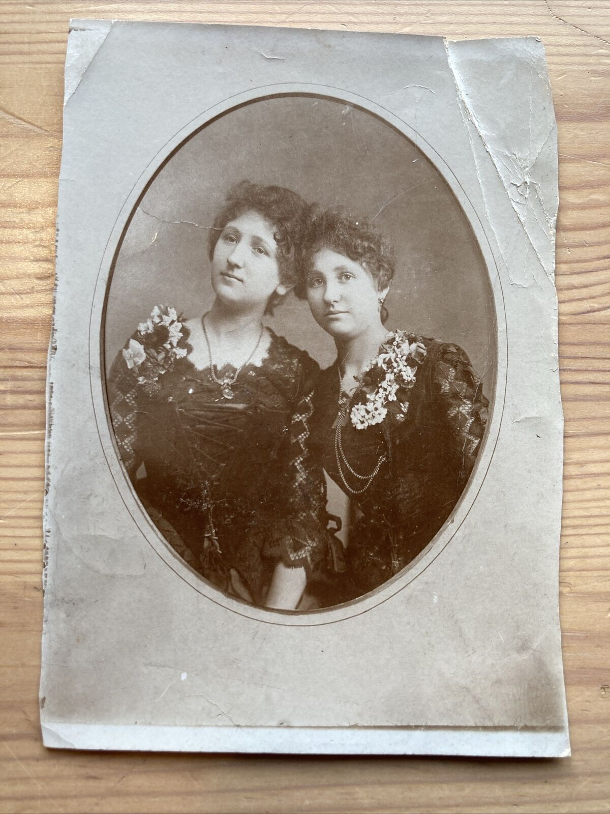 Edwardian Photo Two Women In Nice Dresses 12x8cm